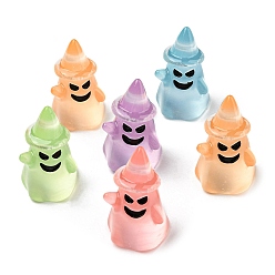 Mixed Color Halloween Luminous Resin Ghost with Hat Display Decoration, Micro Landscape Decorations, Glow in the Dark, Mixed Color, 23x23x37mm