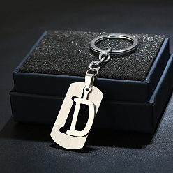 Letter D 201 porte-clés en acier inoxydable, porte-clés étiquette de chien, avec porte-clés en fer plaqué platine, rectangle avec lettre fractionnée, letter.d, 10.5 cm