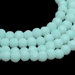 Pale Turquoise Imitation Jade Glass Bead Strands, Faceted Round, Pale Turquoise, 8mm, Hole: 1mm, about 72pcs/strand, 21.2 inch