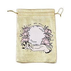 Round Rectangle Polyester Bags with Nylon Cord, Drawstring Pouches, for Gift Wrapping, Gold, Round, 177~182x127~135x1mm