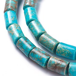Turquoise Brins de perles de jaspe impérial naturel, teint, cube, turquoise, 6~6.5x7.5~8mm, Trou: 1.4mm, Environ 50 pcs/chapelet, 15.75'' (40 cm)