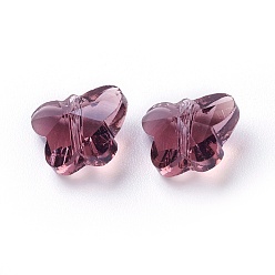 Розово-Коричневый Прозрачные стеклянные бусины, граненые, бабочка, розово-коричневый, 8x10x5.5 мм, отверстие : 1 мм