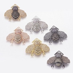 Mixed Color Brass Micro Pave Cubic Zirconia Pendants, Insect, Nickel Free & Lead Free & Cadmium Free, Mixed Color, 31x36x7mm, Hole: 1mm