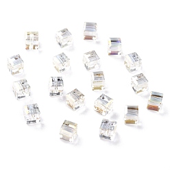 Clear Electroplate Transparent Glass Beads, Faceted Cube, Rainbow Plated, Clear, 6x6x6mm, Hole: 1.8mm