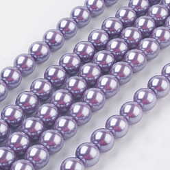 Violet Brins de perles rondes en verre teinté écologique, Grade a, cordon en coton fileté, violette, 10mm, Trou: 0.7~1.1mm, Environ 42 pcs/chapelet, 15 pouce