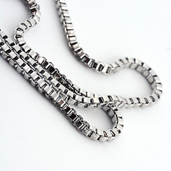 Stainless Steel Color 316 Surgical Stainless Steel Box Chains  Necklaces, Unwelded, with Lobster Claw Clasps, Stainless Steel Color, 19.8 inch(50.5cm)
