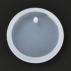 White DIY Pendant Silicone Molds, Resin Casting Molds, Clay Craft Mold Tools, Flat Round, White, 42x7.5mm, Hole: 3mm