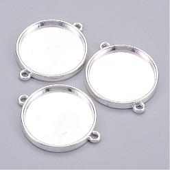 Silver Tibetan Style Cabochon Connector Settings, Plain Edge Bezel Cups, Cadmium Free & Nickel Free & Lead Free, Flat Round, Silver Color Plated, 28x36x3mm, Tray: 25mm, Hole: 2mm