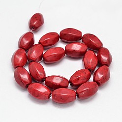 Rouge Chapelets de perles turquoises synthétiques, ovale, teint, rouge, 20x13mm, Trou: 1mm, environ226 pcs / 1000 g