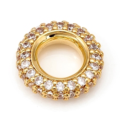 Doré  Micro cuivres ouvrent zircone cubique perles européennes, Perles avec un grand trou   , anneau, clair, or, 12x3mm, Trou: 6mm