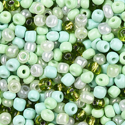 Pale Green Opaque & Transparent Inside Colours Glass Seed Beads, Round Hole, Round, Mixed Color, Pale Green, 4mm, Hole: 1.4~1.5mm