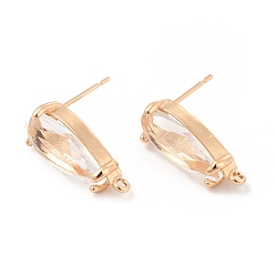 Crystal K9 Glass Stud Earring Teardrop Findings, with Light Gold Tone Brass Findings, Crystal, 19x8mm, Hole: 1.2mm, Pin: 0.8mm