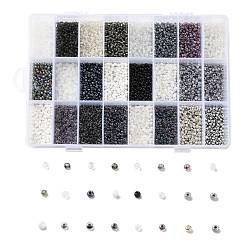 Couleur Mélangete 288g 24 couleurs perles de rocaille en verre, ronde, couleur mixte, 8/0, 3~4x2~3mm, Trou: 0.8~1mm, 12 g / couleur