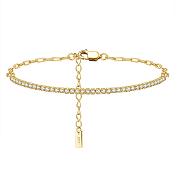 Золотой Теннисные браслеты из прозрачного кубического циркония, 925 браслет-цепочка из стерлингового серебра со скрепками для бумаг, с печатью s925, золотые, 18x0.2 см