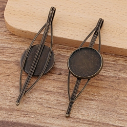 Antique Bronze Iron Hair Bobby Pin Findings, with Brass Flat Round Bezel Settings, Antique Bronze, 70x16mm, Tray: 20mm