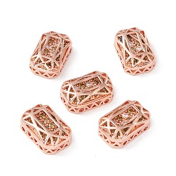 Olive Eco-friendly Brass Micro Pave Cubic Zirconia Multi-strand Links, Rack Plating, Cadmium Free & Lead Free, Rectangle Octagon, Rose Gold, Olive, 14x10x5mm, Hole: 1.4mm
