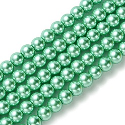Светлый Морско-зеленый Экологичные нити жемчужных бусин из окрашенного стекла, класс А, круглые, хлопковый шнур , светло-зеленый, 6 мм, отверстие : 1.2~1.5 мм, около 70 шт / нитка, 15.7 дюйм