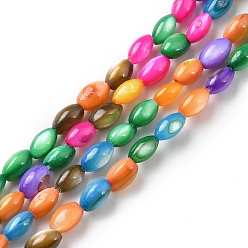 Coloré Brins de perles d'eau douce naturelles teintes en coquillage, ovale, colorées, 5x2.5~3mm, Trou: 0.7mm, Environ 74~80 pcs/chapelet, 14.57~14.80'' (37~37.6 cm)