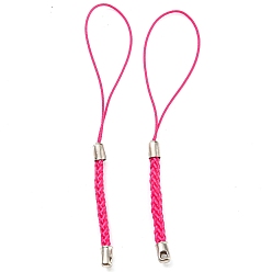Cerise Polyester Cord Mobile Straps, with Platinum Plated Iron Findings, Cerise, 8~9cm