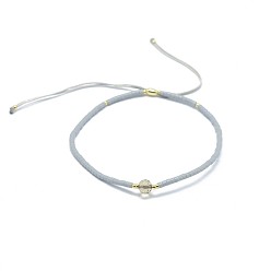 Quartz Fumé Bracelets de perles tressées de quartz fumé naturel réglables, avec cordon en nylon et perles de rocailles / perles heishi, 4.3~7.95 cm, 1.5 mm