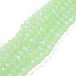 Verde Claro Abalorios de vidrio electrochapa, cuentas de jade de imitación, medio chapado, arco iris chapado, facetados, Rondana plana, verde claro, 10x8 mm, agujero: 1 mm, sobre 63~65 unidades / cadena, 19.2~20 pulgada (48~50 cm)