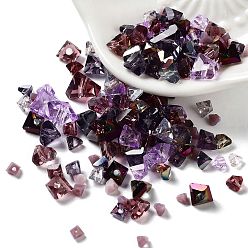 Púrpura Cuentas de vidrio opacas y transparentes, pepitas de facetas, púrpura, 2~5x2.5~8x3~5 mm, agujero: 1~1.4 mm, sobre 10 g / bolsa