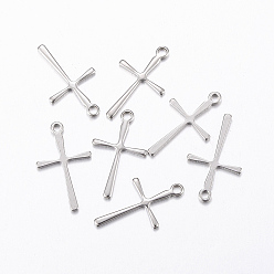 Stainless Steel Color 304 Stainless Steel Pendants, Cross, Stainless Steel Color, 16x9.5x0.8mm, Hole: 1mm