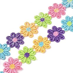Colorful Daisy Flower Polyester Lace Trims, Embroidered Applique Sewing Ribbon, for Sewing and Art Craft Decoration, Colorful, 1 inch(25mm), 15 yards/roll(13.72m/roll)