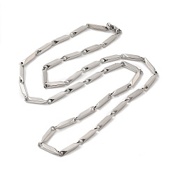 Stainless Steel Color 201 Stainless Steel Rectangle Bar Link Chain Necklace, Stainless Steel Color, 21.54 inch(54.7cm)