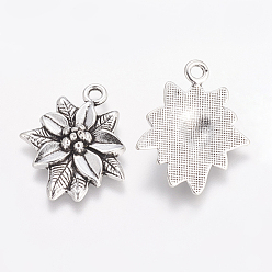 Antique Silver Tibetan Style Alloy Pendants, Lead Free & Cadmium Free, Poinsettia, for Christmas, Antique Silver, 28x23x5mm, Hole: 2mm