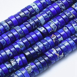 Blue Natural Imperial Jasper Beads Strands, Dyed, Heishi Beads, Flat Round/Disc, Blue, 8x3mm, Hole: 1mm, about 133pcs/strand, 15.7 inch(40cm)