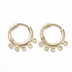 Golden Brass Huggie Hoop Earrings for Women, with 5 Loops, Golden, 12 Gauge, 18.5x18.5x2mm, Pin: 0.8mm, Hole: 1.6mm