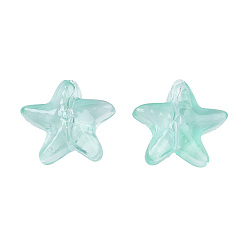 Turquoise Transparent Spray Painted Glass Beads, Starfish, Turquoise, 14x15x6.5mm, Hole: 1mm