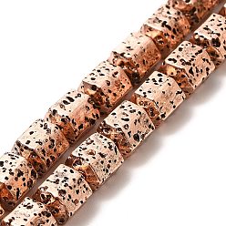 Copper Plated Electroplated Natural Lava Rock Beads Strands, Hexagon Column, Copper Plated, 8x6.5x7.5mm, Hole: 1mm, about 50~51pcs/strand, 15.55~15.94 inch(39.5~40.5cm)