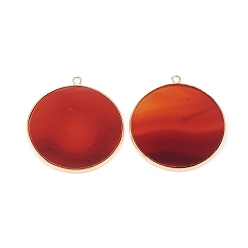 Carnelian Natural Carnelian/Red Agate Pendants, with Brass Findings, Flat Round, Golden, 32~34x28.5~31x2mm, Hole: 1.6mm