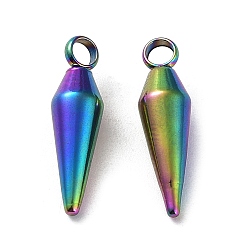 Rainbow Color Placage ionique (ip) 304 pendentifs en acier inoxydable, charme de cône, couleur arc en ciel, 18x5mm, Trou: 2.2mm