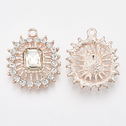 Crystal Rhinestone Pendants, with Light Gold Plated Alloy Findings, Oval , Crystal, 28.5x24x5.5mm, Hole: 2mm