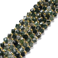 Moss Agate Natural Moss Agate Beads Strands, with Seed Beads, Faceted, Diagonal Cube Beads, 5~6x5~6x4~5mm, Hole: 1mm, about 49~55pcs/strand, 15.35''~15.75''(39~40cm)