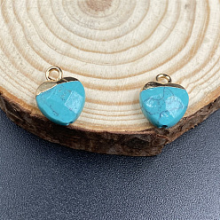 Synthetic Turquoise Synthetic Turquoise Charms, with Golden Tone Metal Loops, Heart, 14x10mm