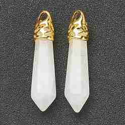 White Jade Bullet Natural White Jade Pendants, with Platinum Tone Alloy Findings, 33~40x8~10mm, Hole: 3x2mm
