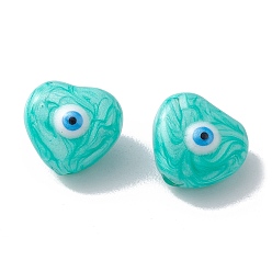 Turquoise Glass Beads, with Enamel, Heart with Evil Eye Pattern, Turquoise, 10.5x11x7mm, Hole: 1mm