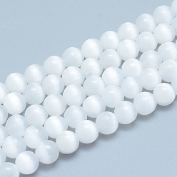 Sélénite Brins de perles de sélénite naturelles, ronde, 8~8.5mm, Trou: 0.8mm, Environ 50 pcs/chapelet, 15.55 pouce (39.5 cm)