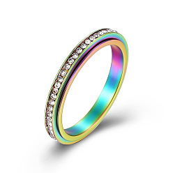 Rainbow Color Вращающееся кольцо на палец с прозрачным кубическим цирконием, Кольцо-вертушка из титановой стали для успокаивающей медитации при беспокойстве, Радуга цветов, размер США 8 (18.1 мм)