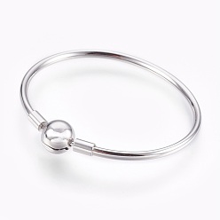 Stainless Steel Color 304 Stainless Steel European Style Bangle Making, with Clasps, Stainless Steel Color, 1-3/4 inch(4.5cm)x2-1/8 inch(5.5cm), 3mm