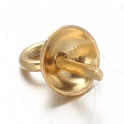 Doré  Placage ionique (ip) 304 pendentifs de goupille de goupille de perle de tasse d'acier inoxydable, pour la moitié de perles percées, or, 6mm, Trou: 1.8mm, pin: 0.7 mm