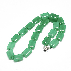 Malaysia Jade Natural Malaysia Jade Beaded Necklaces, with Alloy Lobster Clasps, Rectangle, Dyed, 18.1 inch~18.5  inch(46~47cm), Rectangle: 18~18.5x13mm