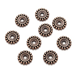 Red Copper Tibetan Style Alloy Beads, Flower, Lead Free and Cadmium Free, Red Copper, 17.5x3mm, Hole: 4mm