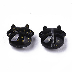 Noir Perles de verre peintes par pulvérisation transparent, une feuille d'or, vache, noir, 11.5x12x6mm, Trou: 1mm