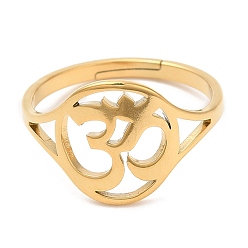 Chapado en Oro Real 18K Revestimiento de iones (ip) 304 anillo ajustable de yoga de acero inoxidable para mujeres, real 18 k chapado en oro, diámetro interior: 16.4 mm