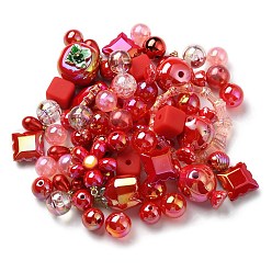 Rouge Perles acryliques, formes mixtes, rouge, 8~51x8~51x6~27.5mm, Trou: 1.8~3.8mm, environ163 pcs / 380.2 g, 380.2 g / sac